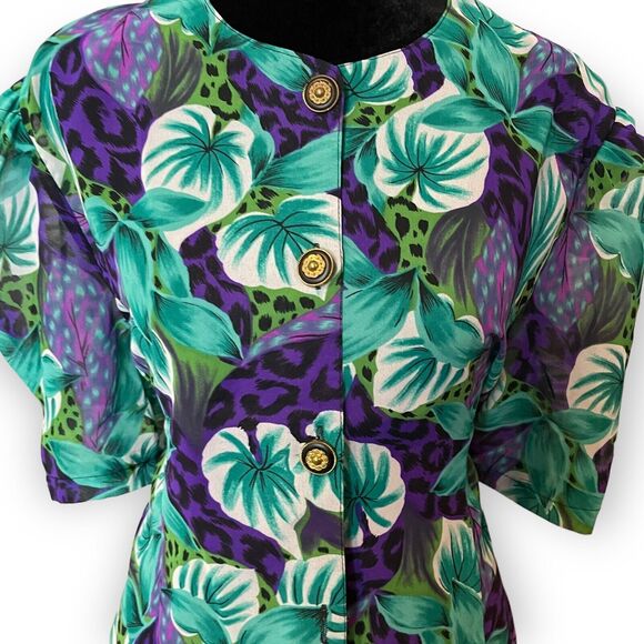Jang Won Button Up Blouse Women Medium Multicolor Floral Print Retro Chic Boho - Picture 5 of 8